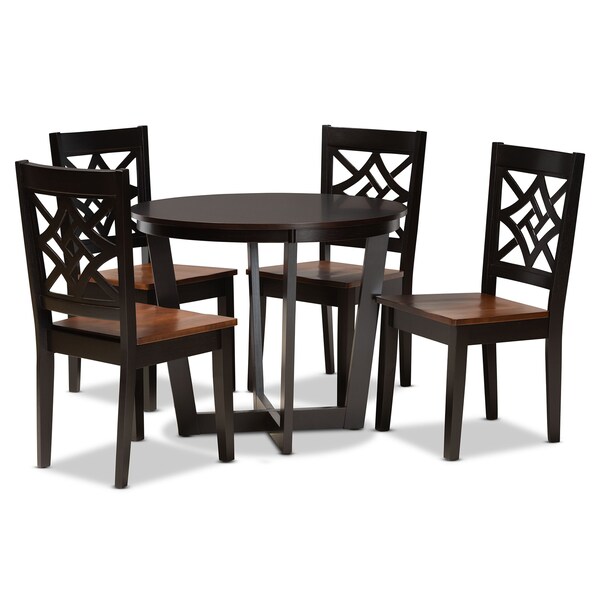 Baxton Studio Brava Modern and Contemporary Two-Tone Dark Brown and Walnut Brown Finished Wood 5-Piece Dining Set 179-11389-10898-Zoro - main